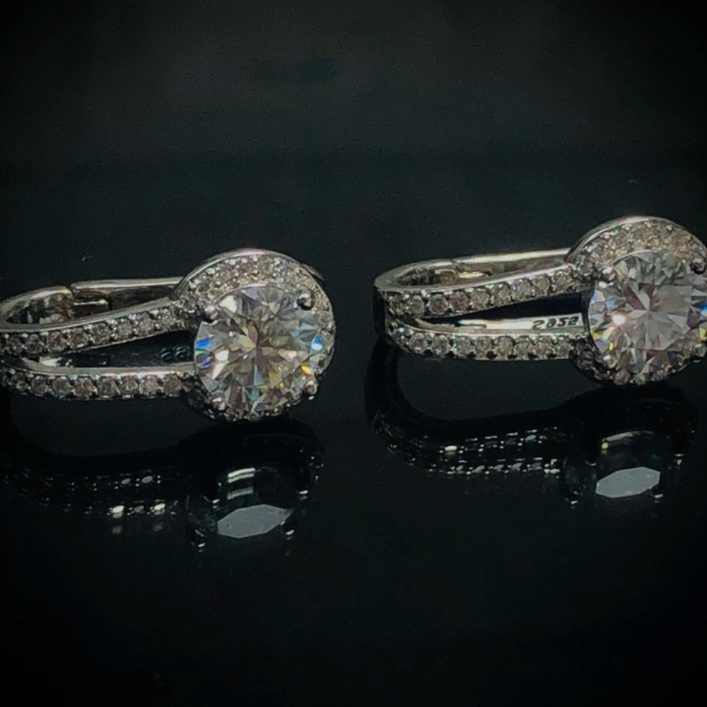 24CT Moissanite Halo Drop Earrings in 925 Sterling Silver - Picture 12 of 17
